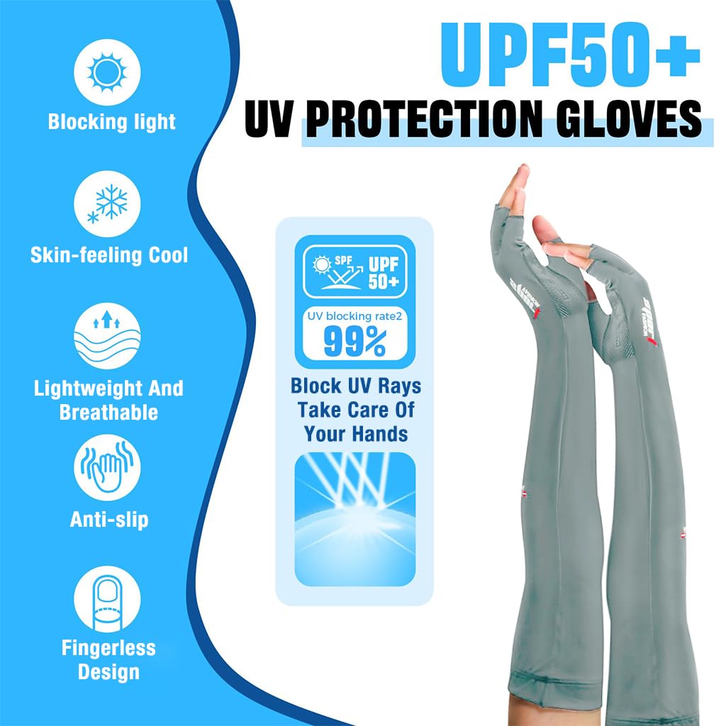 PALAY 1 Pairs Summer Glove Arm Sleeves UV Protection Sleeves One Piece Cool Silk Arm Sleeves Quick Dry Breathable Arm Sleeves for Driving, Riding, Hiking