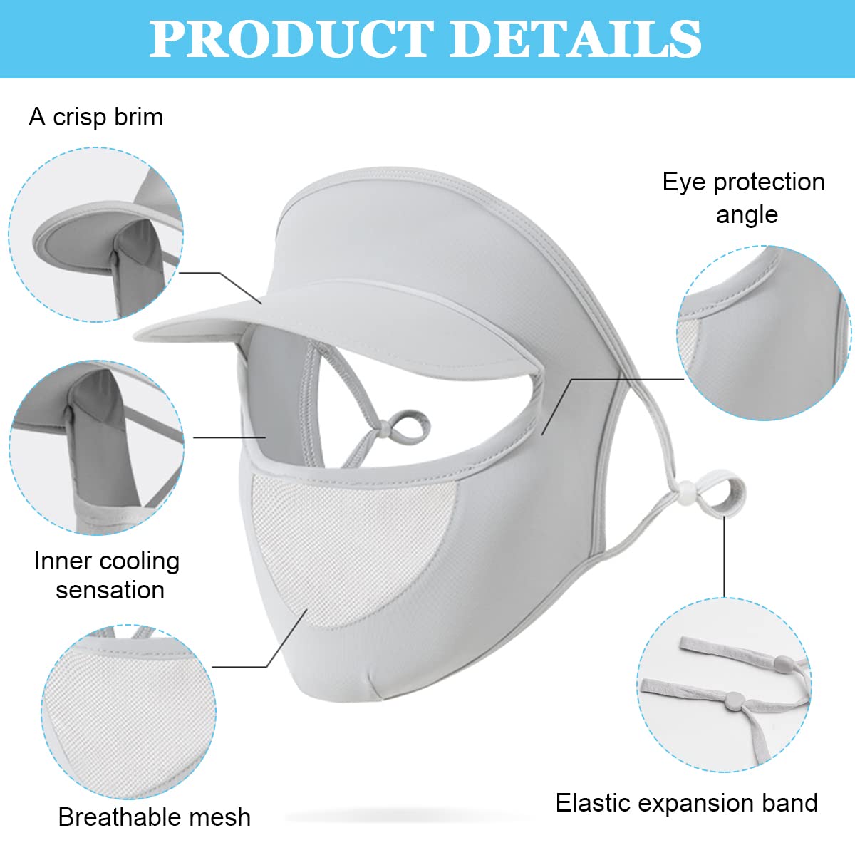 PALAY Sun Hat for Women with Face Mask, Breathable Face Cover for Women Sun Protection Cap, Adjustable Silky Cooling Sun Visor for Bike, Fishing, Cycling - All Season Use (UPF 50+, Grey, Washable)