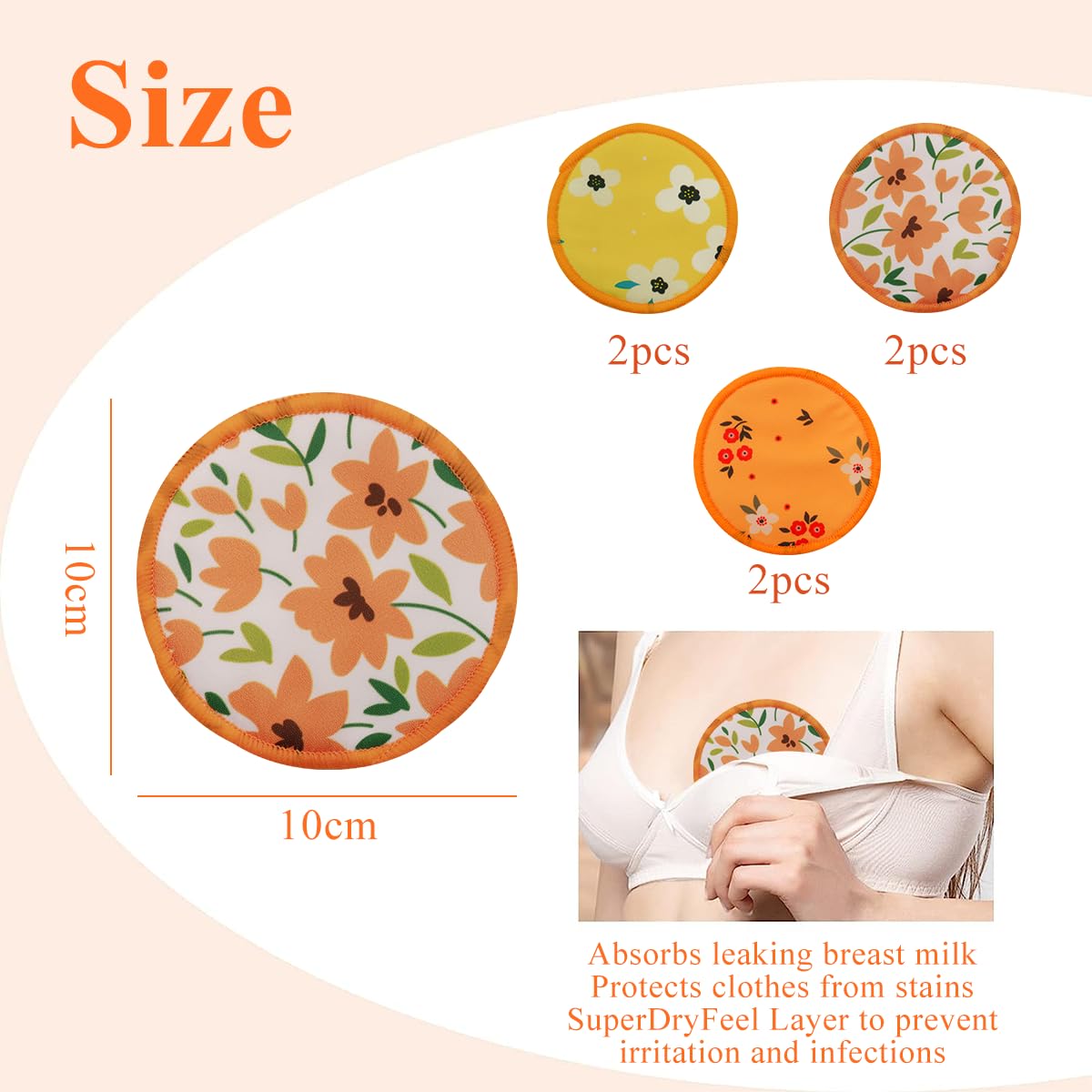 SNOWIE SOFT 6pcs Breast Pads for Feeding Mothers, Breast Shells for Breastfeeding Nursing Pads for Breastfeeding Floral Pattern Bamboo Cotton Breast Pads, Prevent Leakage of Breast 3.9