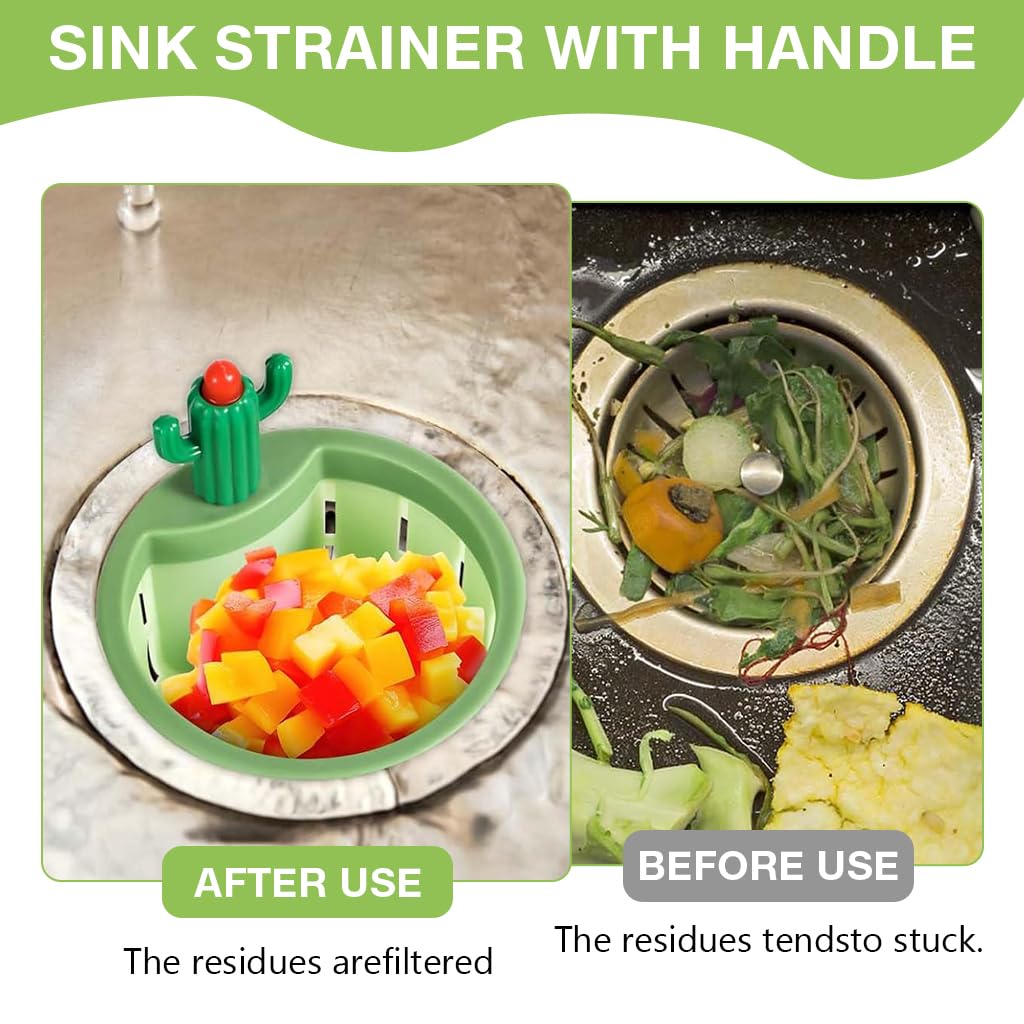 HASTHIP Kitchen Sink Drain Strainer Creative Cactus Sink Drain Strainer Removable Sink Drain Strainer with Openable Bottom, One Button To Release Universal Sink Drain Strainer Prevents Clogging