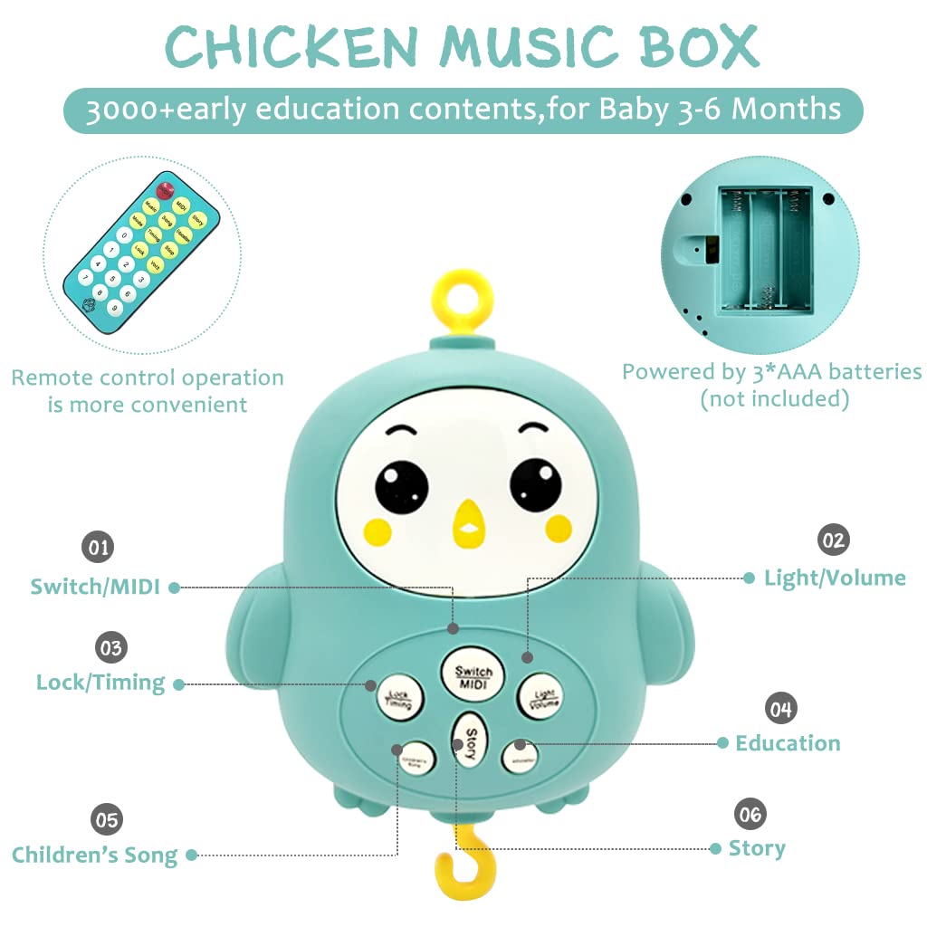 PATPAT Hanging Toys for Babies 0-6 Months Cot Mobile Musical Toys New Born Baby Toys Electric Rotation Crib Hanging Toy with Lullabies, Timing, Night Light Crib Mobile for Boys Girls 3-6 Months-Green