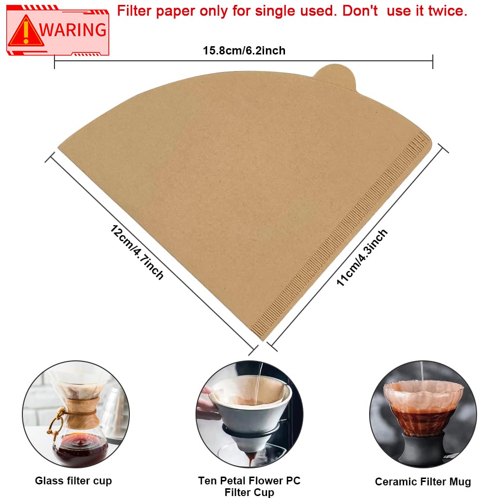 Supvox 100 Counts Coffee Filter Paper for Brewing Coffee Natural Unbleached Coffee Filter Paper Cone-Shape Disposable Coffee Filters Paper Fit for Drip Coffee Dripper