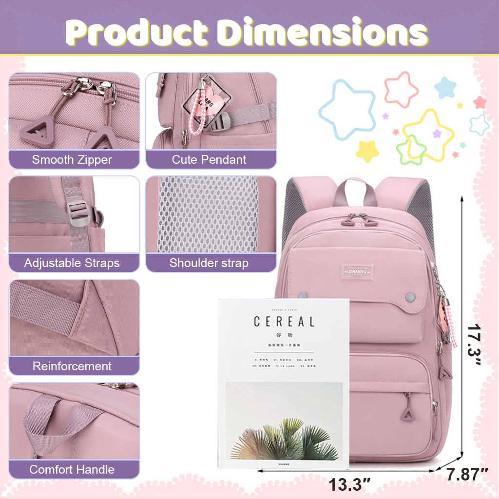 PALAY School Backpack on Wheel Travel Backpack on Wheel with Retractable Pull Handle Girls School Backpack Detachable Wheel Stand with Puller Fashion Large School Bag for Primary Gift School Backpack