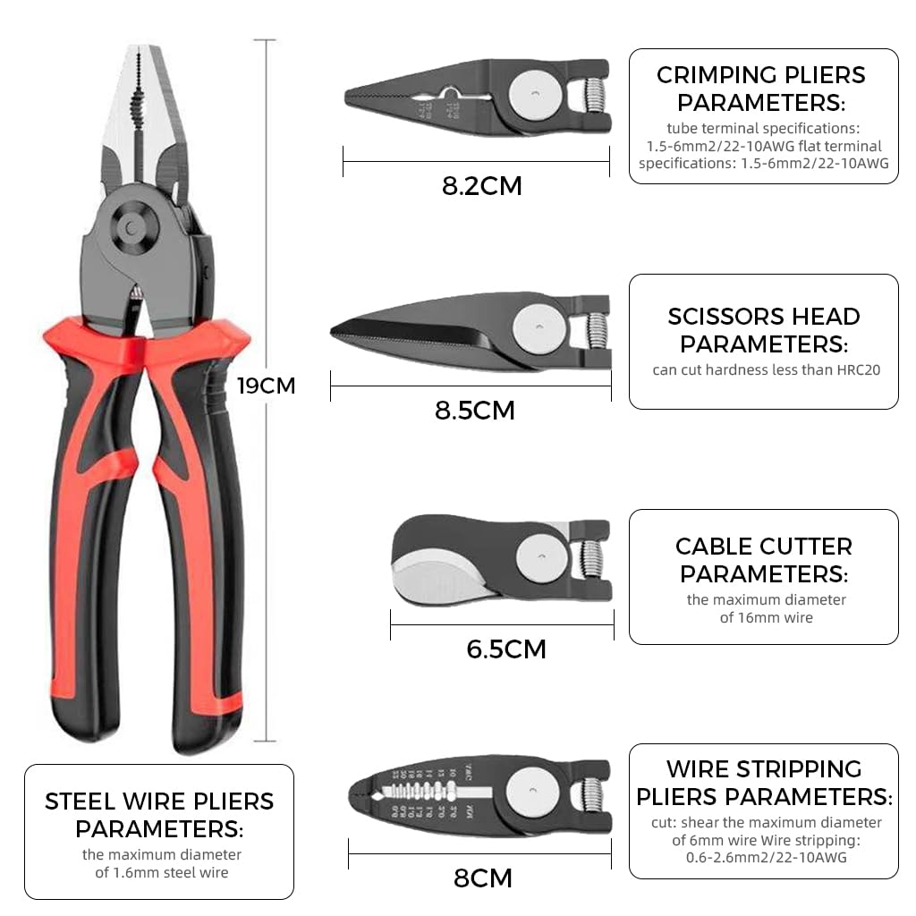 HASTHIP 5-In-1 Multifunctional Wire Stripper, Combination Interchangeable Pliers Kit, Wire Stripper, Wire Crimping Tool, Linesman Pliers, Cable Cutter, Electricians Scissor with Storage Case