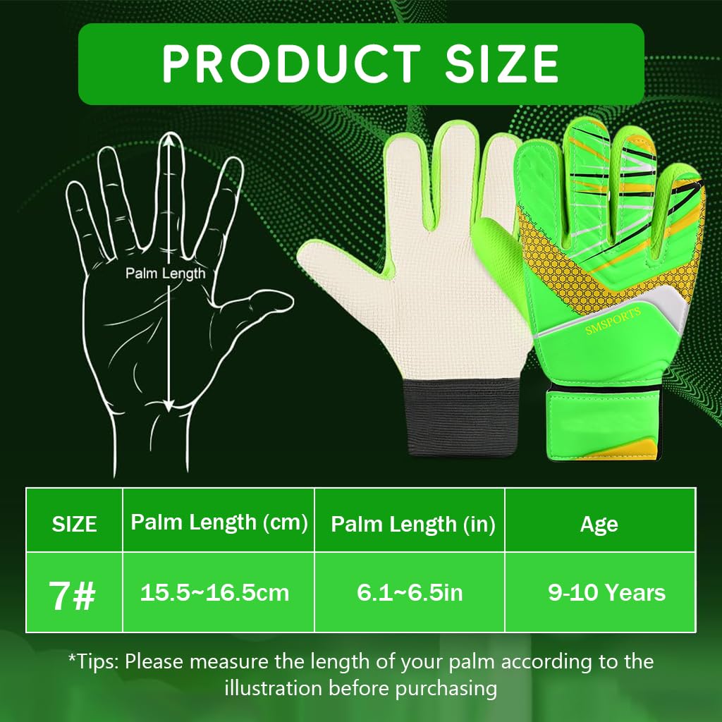 Proberos Football Goalkeeper Gloves for Kids Children Teen Anti-Slip Palm Football Goalkeeper Gloves Strong Grip Football Goalkeeper Gloves Wrist Protection Football Goalkeeper Gloves (Green)