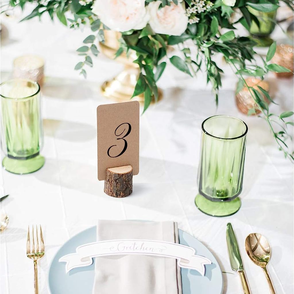 HASTHIP 10Pcs Mini Wood Place Card Holders and 10Pcs Table Place Cards, Premium Rustic Table Number Holders, Table Place Cards, Wood Photo Holders, Ideal for Wedding Party Table Name