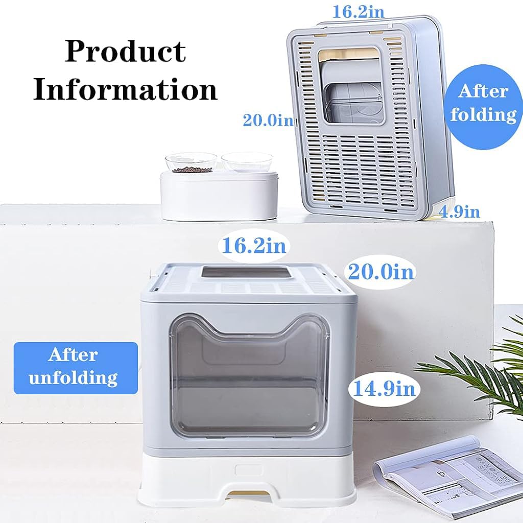 Qpets® Cat Litter Box, Foldable Cat Litter Tray Cat House, Anti Spill Drawer Design Litter Box for Cats Large, Odor Removal Enclosed Kitten Litter Box for Adult Cats Big (51 * 41 * 38 CM)