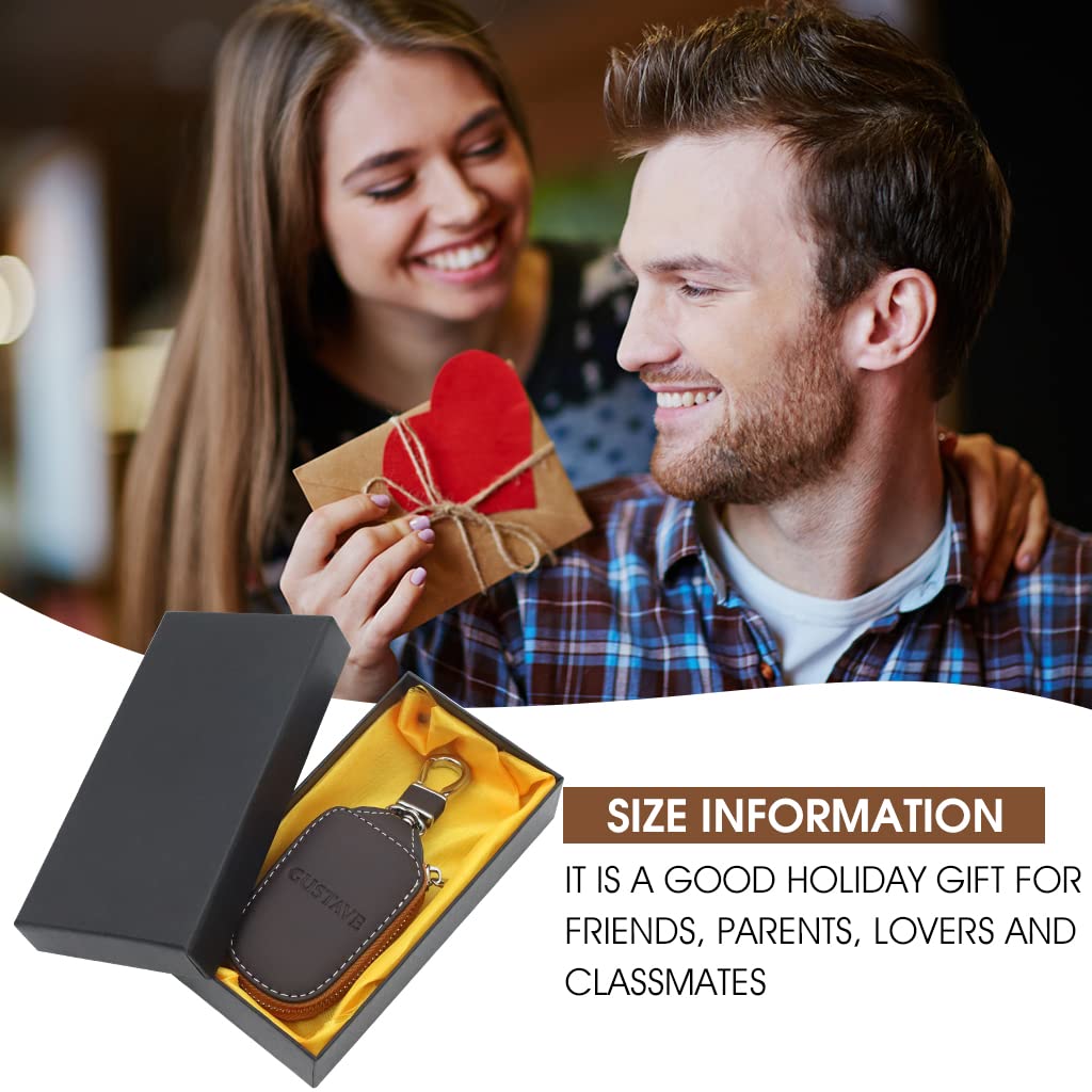 GUSTAVE Car Key Case, Smart Car Key Cover Protection PU Leather Car Key Chain Bag Car Smart Keychain Coin Holder Auto Remote Keyring Wallet (Brown)