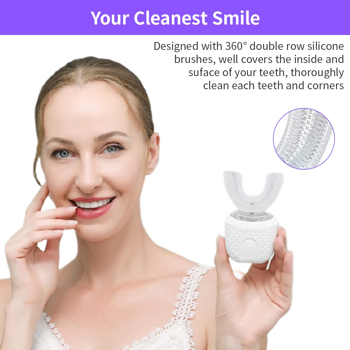 HANNEA Ultrasonic Teeth Cleaner Electric Toothbrush U Shaped Toothbrush for Adults with 3 Cleaning Modes Teeth Whitening Accelerator Electric Toothbrush, Teeth Care Cleaner USB Rechargable