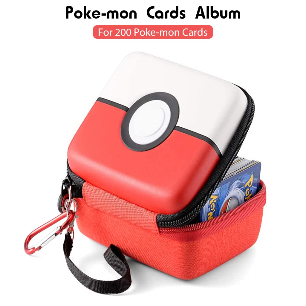 PATPAT Poke-mon Binder, Poke-mon Cards Album for 200 Poke-mon Cards Cartoon Prints Zipper Bag Trading Card Binder Trading Cards Holder Organizer Bag Game Cards Case Xmas Gifts for Kids Boys Girls Red