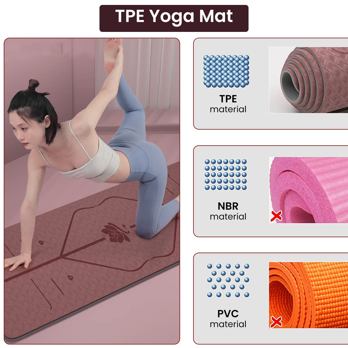 Proberos Premium Waterproof TPE Yoga Mat (183x80x0.8cm) With Guide Line - Non-Slip, Dual-Sided, 8mm Thick Exercise Mat, Includes Carry Bag & Strap For Home Gym, Pilates & Fitness - Men & Women