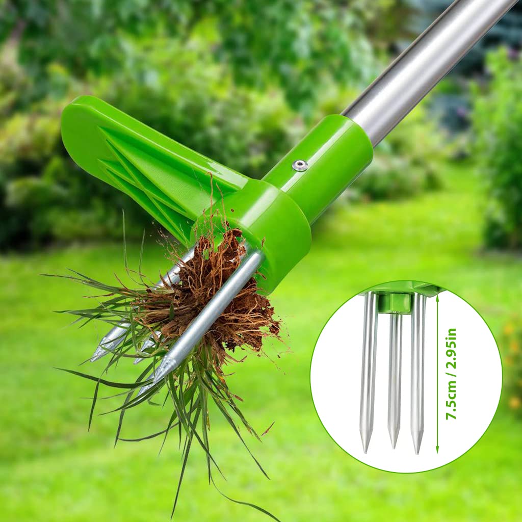 Proberos Stand Up Weeder Hand Tool, Long Handle Garden Weeding Tool Steel 3-Claws Weeder Hand Tool, Hand Weed Puller, Twist to Catch, Press to Release, Manual Weed Puller for Lawn, Garden
