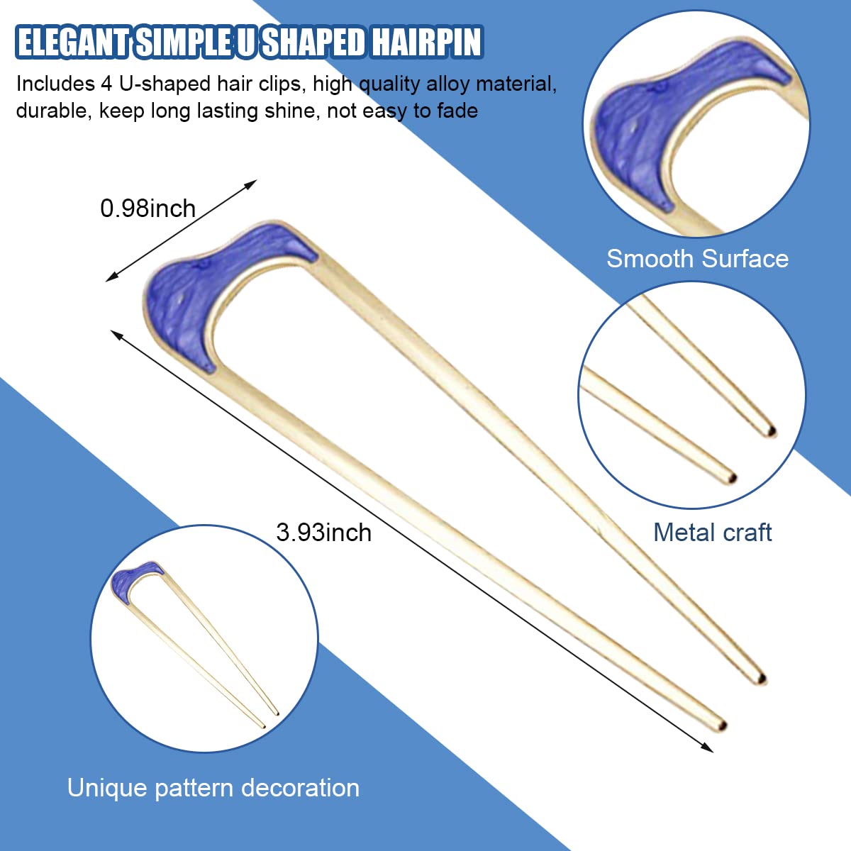 MAYCREATE 4Pcs Hair Pins for Women U-Shaped Metal Hair Sticks Chignon Pins Vintage Hair Chopsticks Girls Hair Accessories