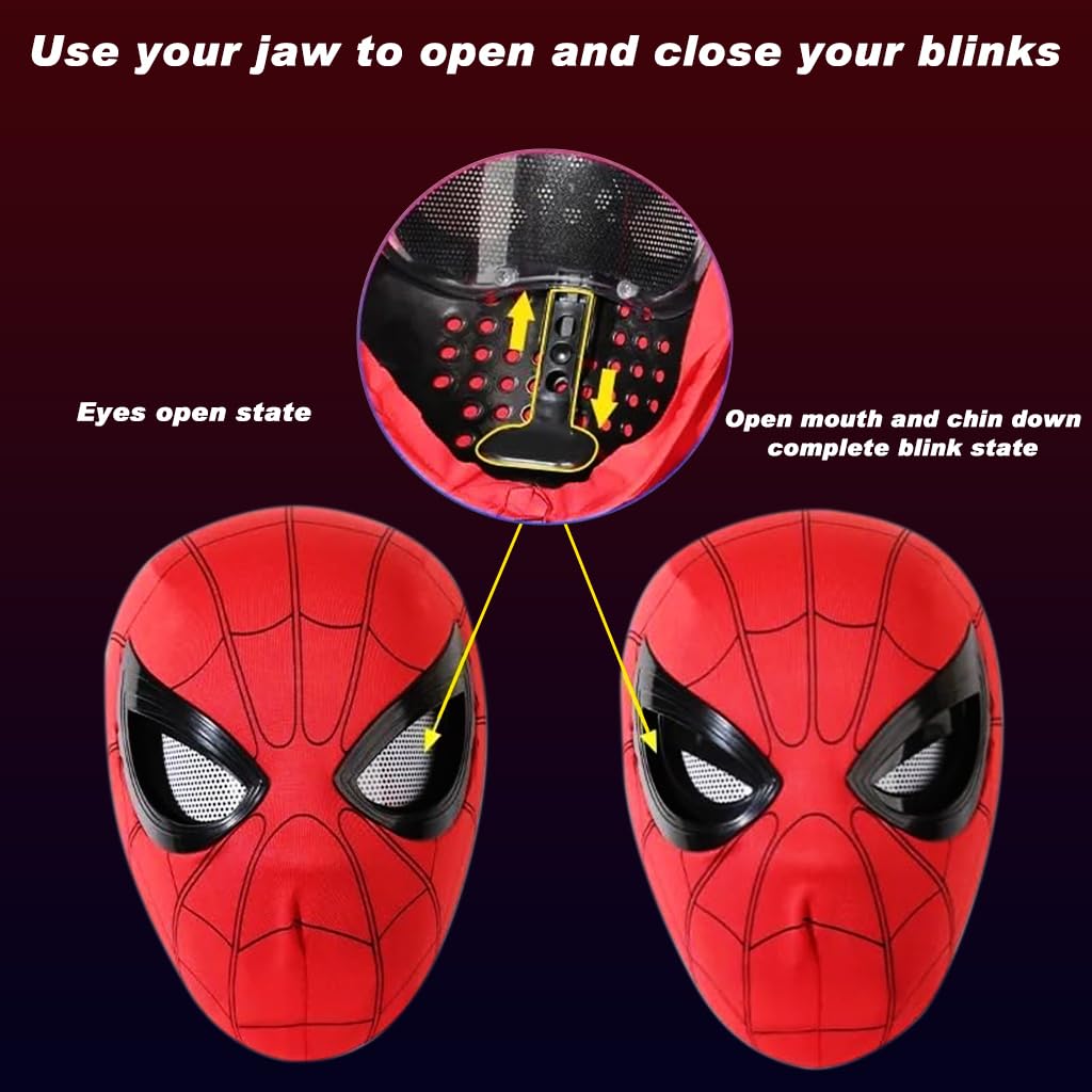 FANCYKU 3D Spider-Man Mask with Moving Eyes, Jaw Motion Activated Blinking Eyelid Spider-Man Head Cover, Spiderman Masks Spider Man Cosplay Costumes Mask for Adult Kids Halloween Masquerade Cosplay