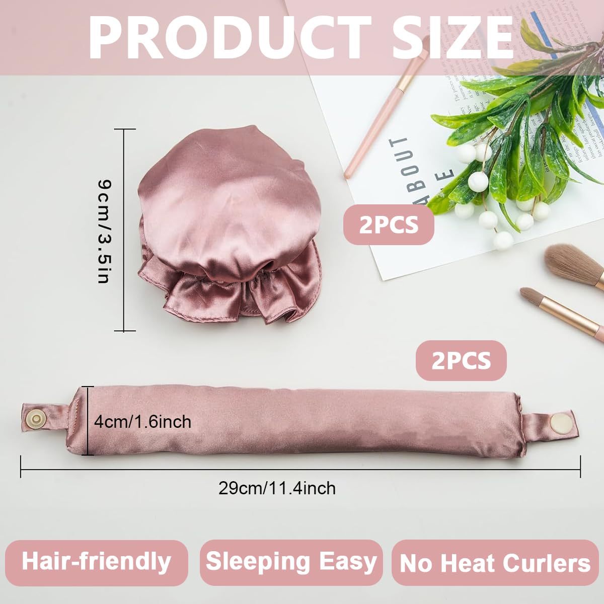 MAYCREATE 2Sets Satin Heatless Hair Curler, Hair Rollers for Heatless Curls with Hair Caps, Soft Curling Rod Headband for Long Hair Can Sleep in Overnight, DIY Hairstyling Tools