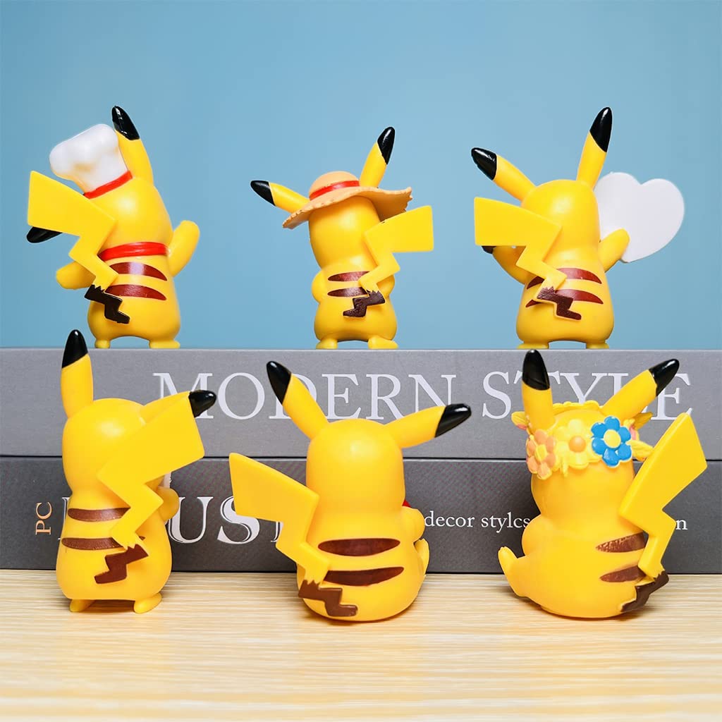PATPAT Polyvinyl Chloride Set of 6 Pika-Chu Figure Toy Poke-Mon Figures Desk Decoration Poke-Mon Toy Figure Toy For Kids Anime Lovers Birthday Gift Room Decoration (9Cm), Multi Colour