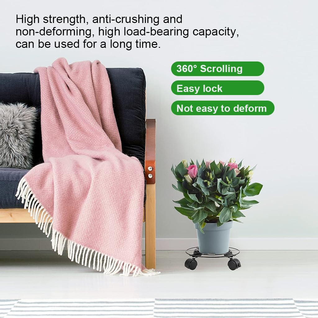 HASTHIP Plant Caddy On Wheel 10.6 inches Coil Wire Round Metal Plant Stand with Brake Wheels 360 Degree Moving Plant Caddy On Wheel Planter Stand Metal Plant Stand for Outdoor Indoor