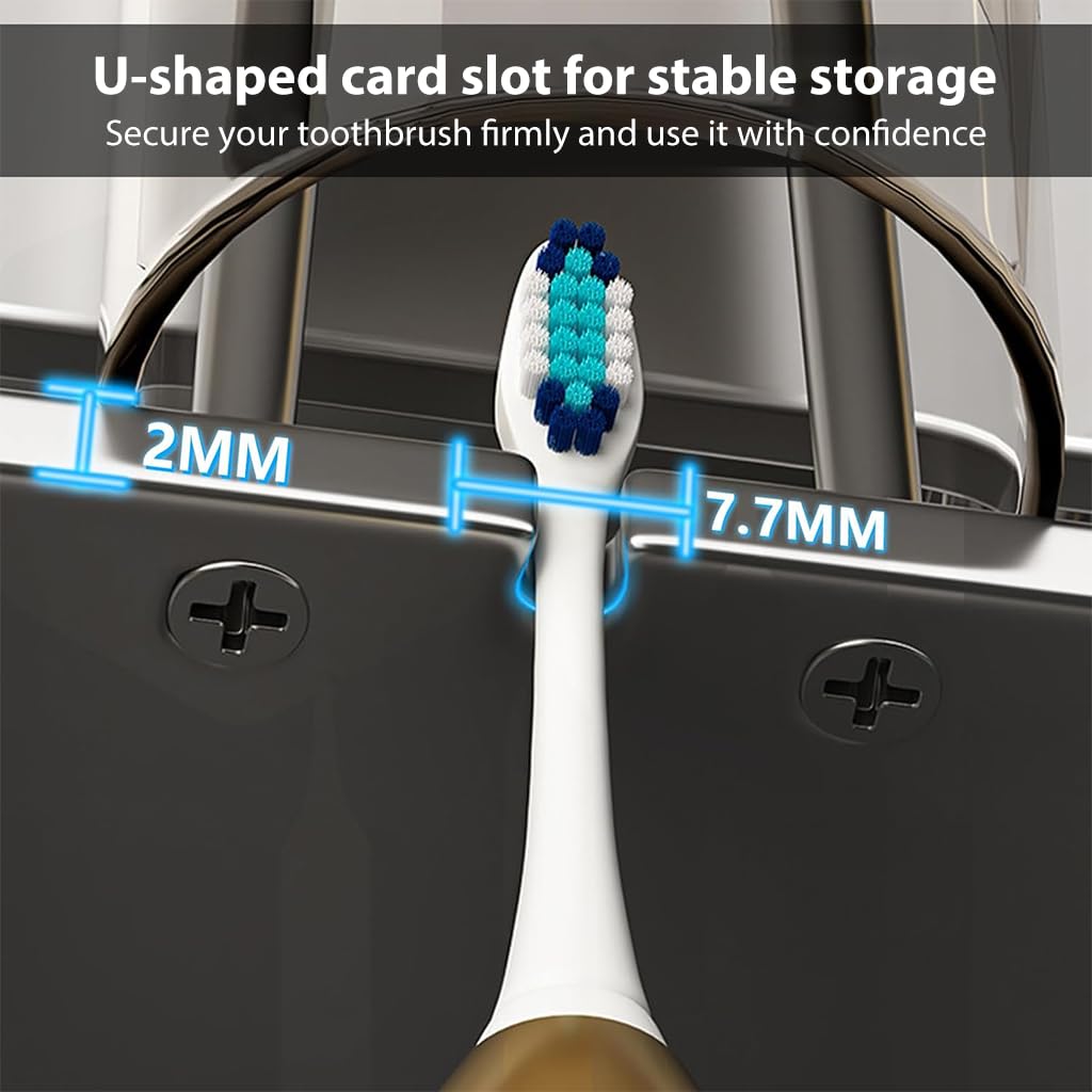 HASTHIP Bathroom Toothbrush Holder Dual Slot Toothbrush Rack Bathroom Organiser Self Adhesive Aluminum Metal Toothbrush Holder Organzier Rack Modern Bathroom Wall Mounted Shaver Holder
