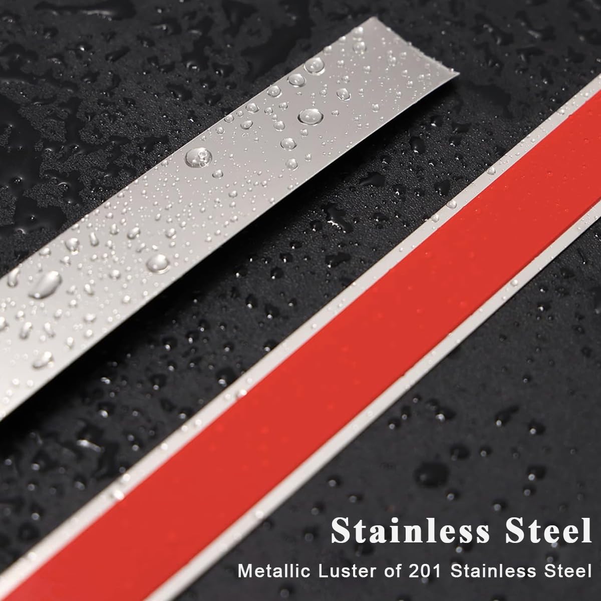 HASTHIP 16.4ft Silver Metal Trim Wall Strip, 201 Stainless Steel Self Adhesive Peel and Stick Wall Trim Metalized Mirror-Like Finish for Wall Ceiling Floor Cabinet Tile Edge Moulding (Silver)