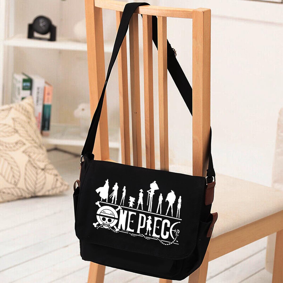 FANCYKU Sling Bag for Men Women, Anime One Piece Print Satchel Bag, Canvas Side Bag Multifunction Chest Shoulder Bag Waterproof Hiking Travel Bag Messenger Bag