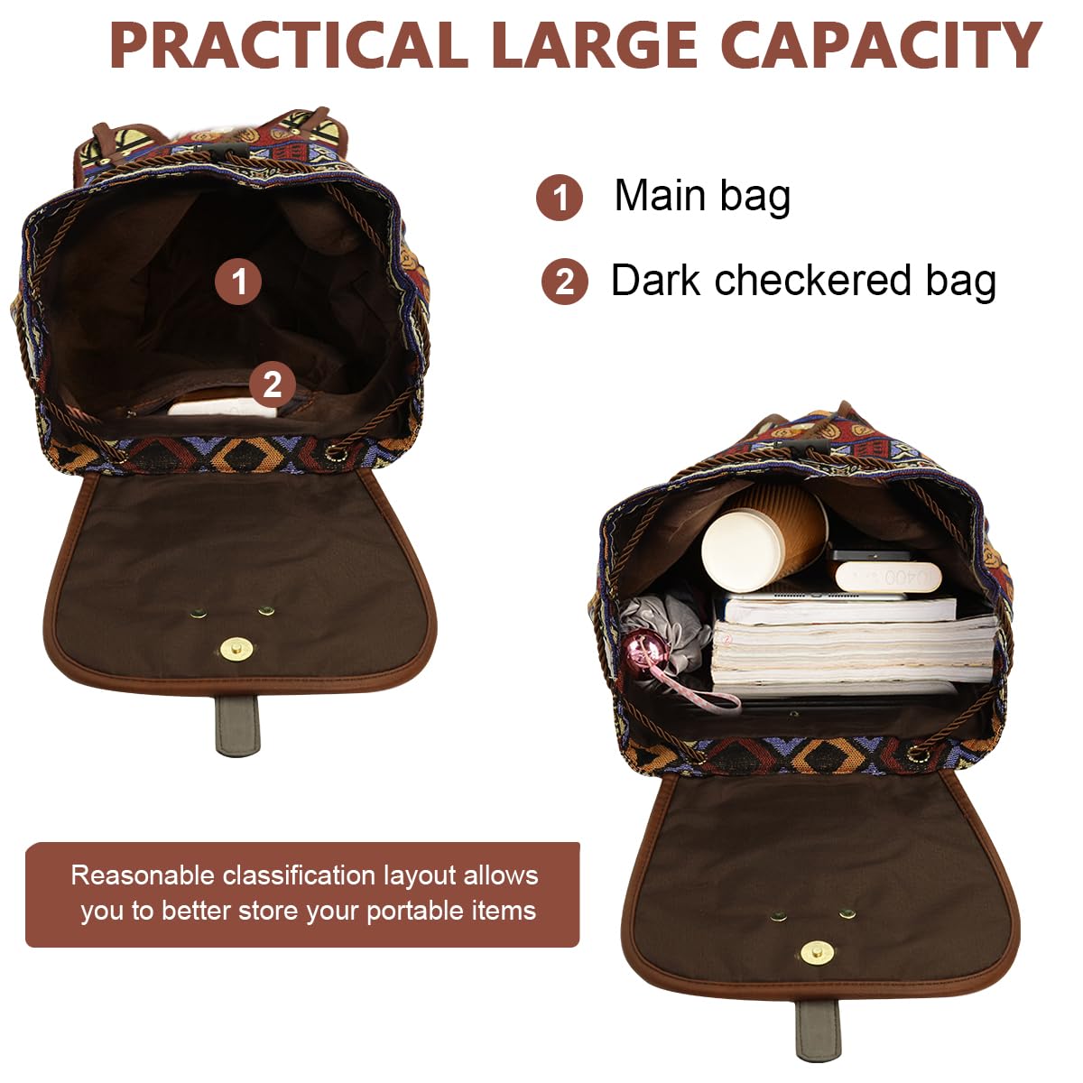 PALAY Women Backpack Bag Fashion Jacquard Print Backpack Travel Drawstring Backpack Premium Polyester Backpack Large Travel Bag School Bag Travel Backpack Book Bag
