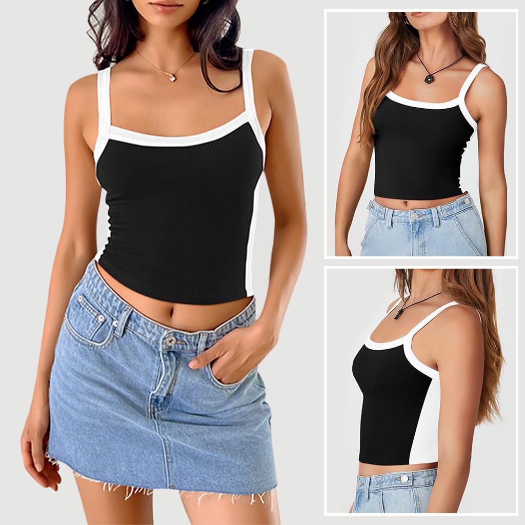 PALAY Women Tank Top Fashion Black Tanktop Close-fitting Tanktop, M