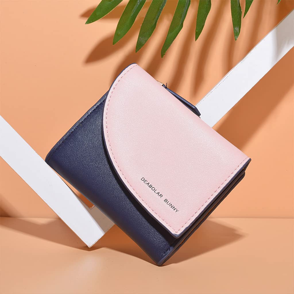 PALAY Small Women's Wallet PU Leather Wallet Ladies Purse Stitching Contrast Credit Card Holder Mini Money Bag with Zipped Coin Pocket for Teenager Girls