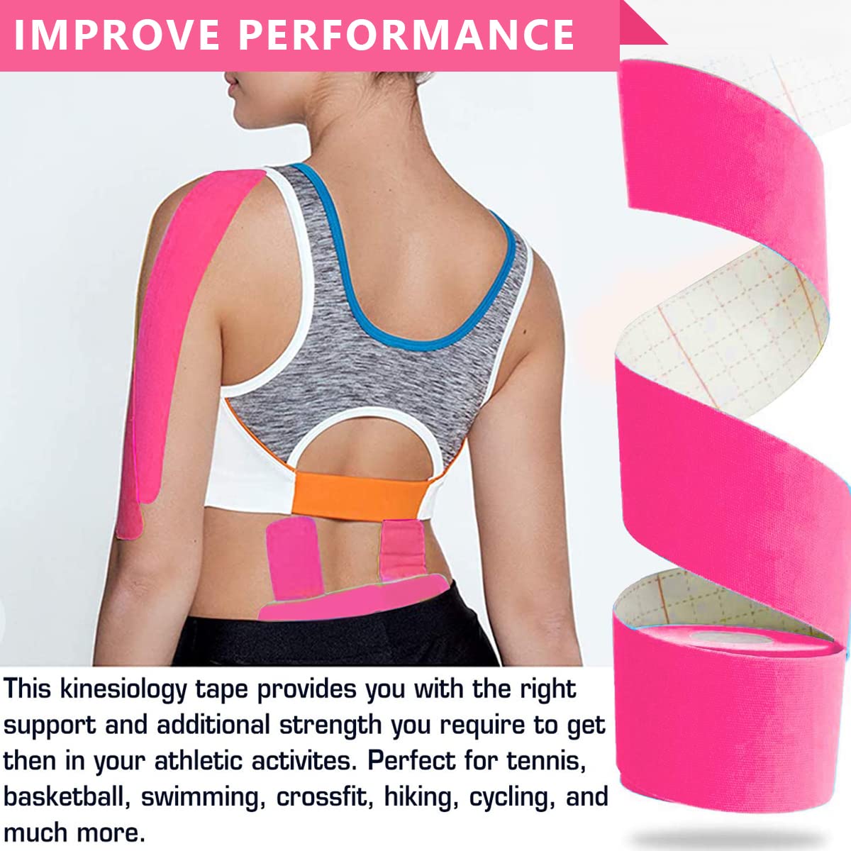 HANNEA Waterproof Breathable Kinesiology Tape, 5cm*5m Athletic Elastic Kneepad Muscle Pain Relief Knee Taping or Pain Relief, Injured Muscle Support, Pink
