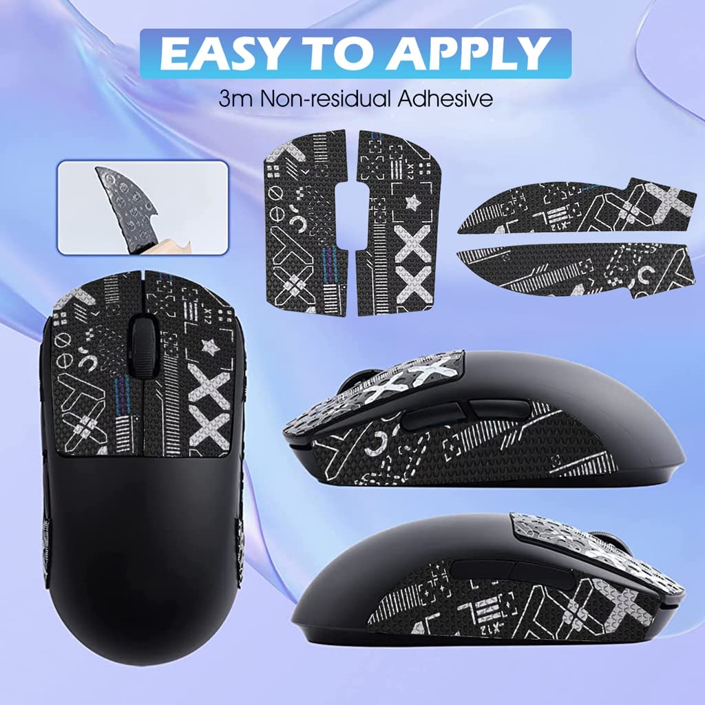 Verilux Mouse Grip Tape for Logitech G Pro Wireless Mouse Pre-Cutted Self-Adhesive Mouse Grip Tape Sweat-Proof Anti-Slip Non-Fading Gaming Mouse Skin Cool Mice Upgrade Kit (Mouse is NOT Included)
