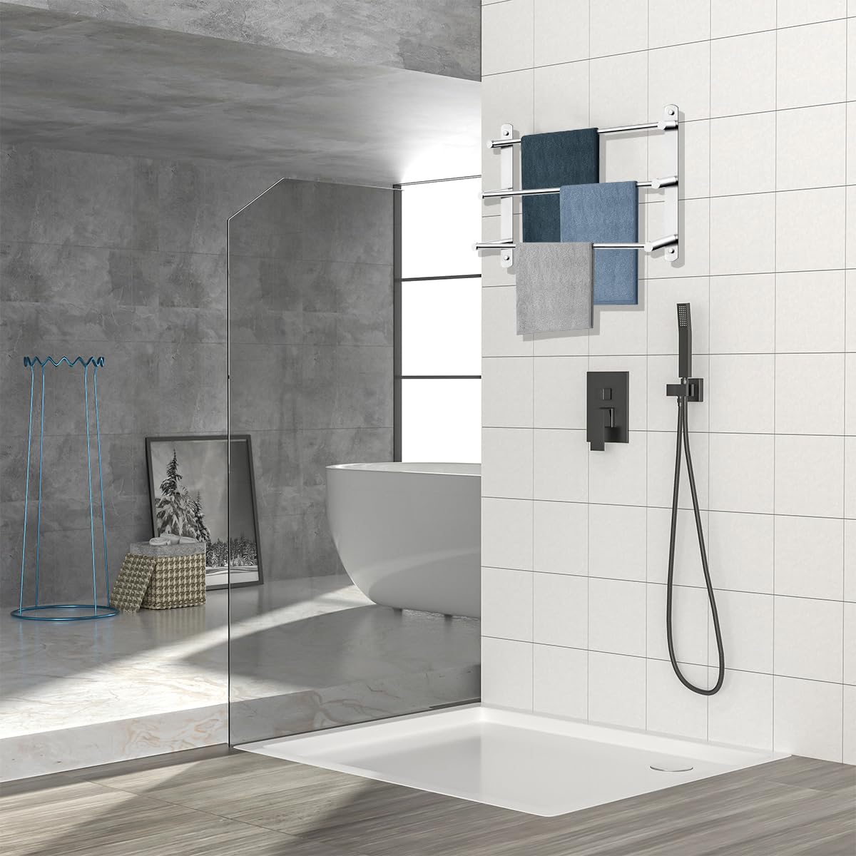 HASTHIP Stainless Steel Towel Hanger Towel Rack for Bathroom, 3-Tier Ladder Wall Mounted Towel Rack, 23.6