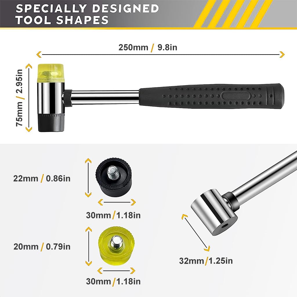 Serplex Small Hammer Rubber Mallet Hammer Tool 30mm Soft Hammer Mallet Portable Mallet Hammer Rubberized Handle for Camping, Flooring, Tent Stakes, Woodworking, Assembling, Construction