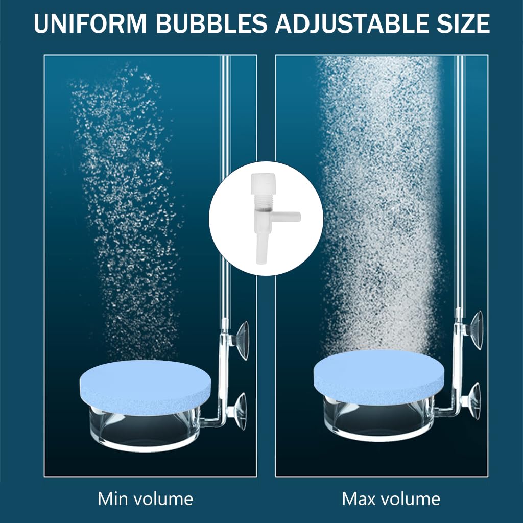 Qpets Fish Tank Bubbler for Oxygen Generator Air Stone Water Bubbler with Adjustable Air Flow Valve Wall Mounted Diffuser Bubbler with Dual Suction Cup (Diameter 8.5cm)
