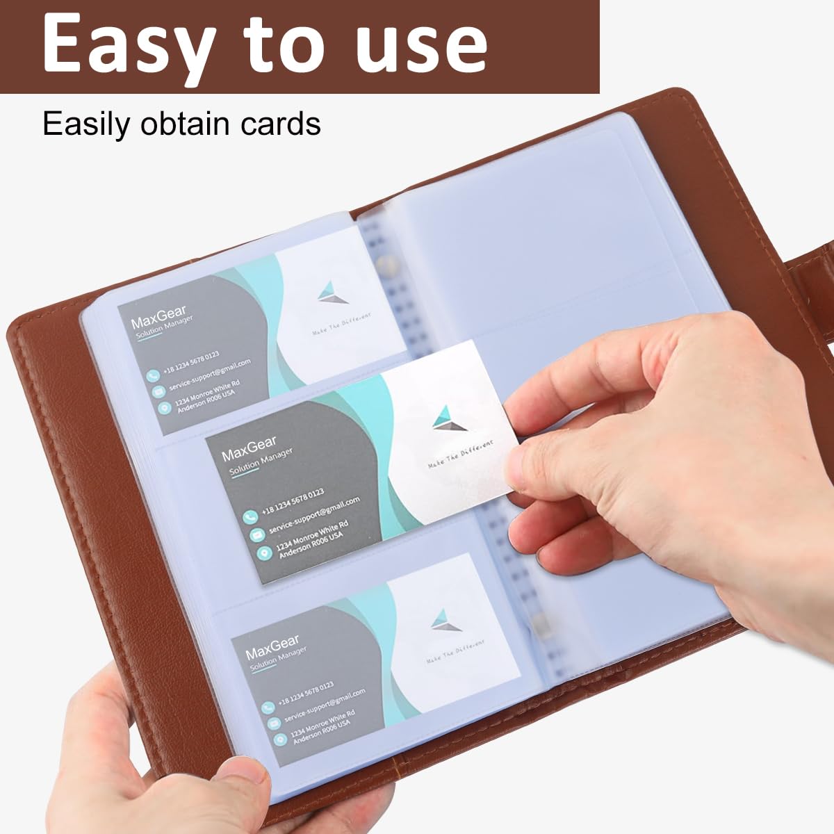 Climberty Business Cards Holder 150 Pockets PU Leather Cover Travel Business Cards Holder Fit for 3.5x2.3 in Cards, Semi-Transparent Pockets, Versatile for Credit and ID Cards