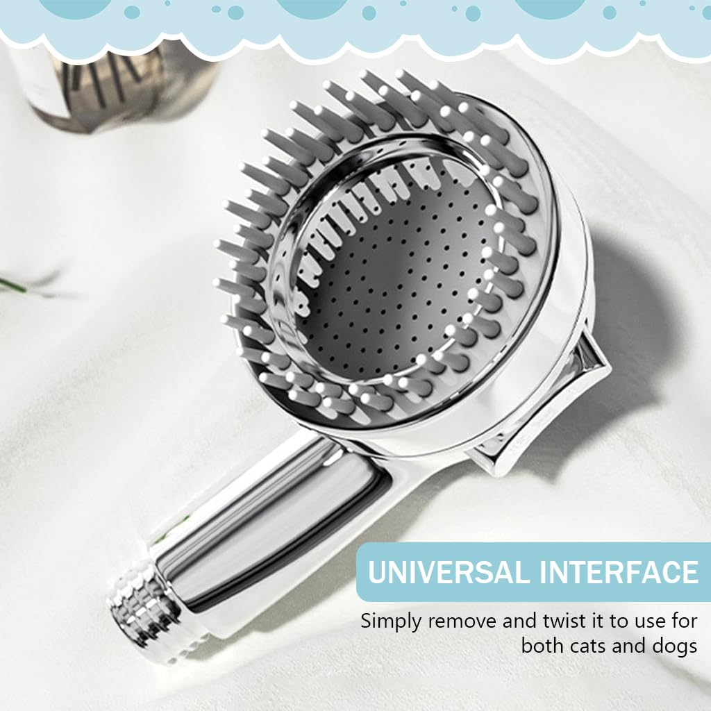 Qpets Pet Shower Head Attachment with Dog Brush, 2 in 1 Grooming Tool Kit for Dogs and Cats, Pet Shower Head for All Breeds and Sizes - Easy Installation & Enhanced Cleaning