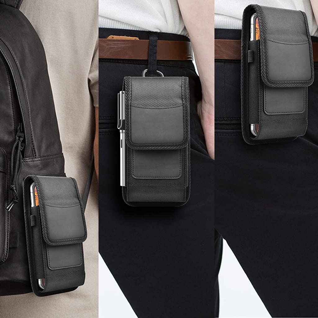 GUSTAVE Mobile Pouch for Men with Belt Clip, Anti-scratch and Waterproof Phone Holster with Card Holder & Carabiner, Durable Mobile Pouch for Under 7in 's Phone, Gift for Men, Husband, Father