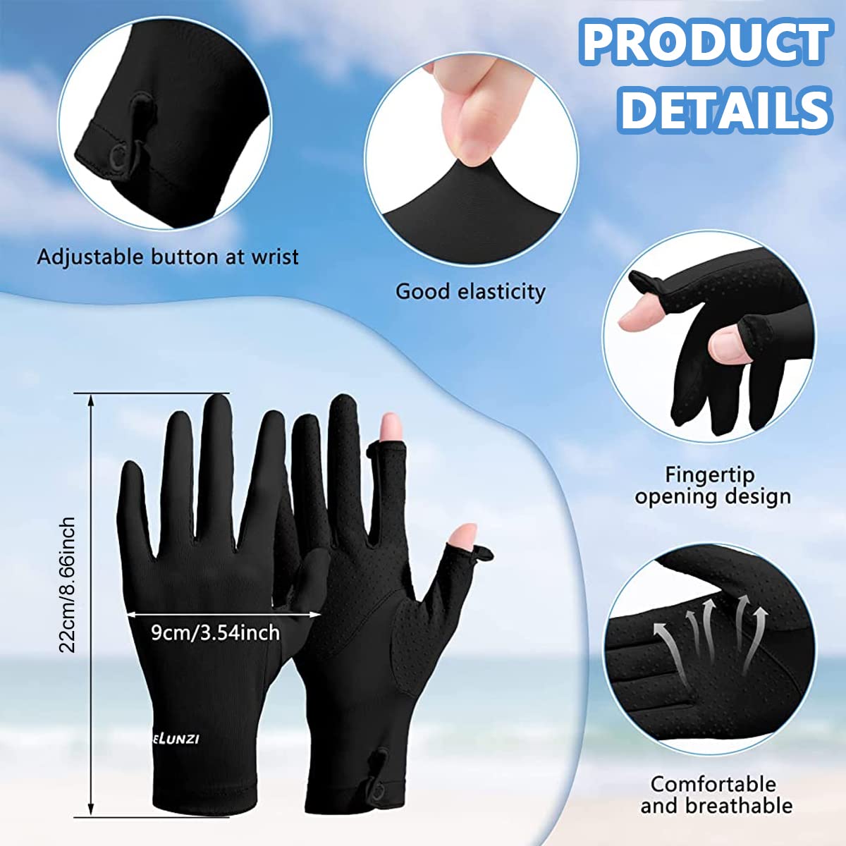 PALAY Spandex Sun Protection Gloves Women Non-Slip Touch Screen Sun Gloves, Summer Ice Silk Cooling Gloves, Outdoor Breathable Gloves For Cycling Driving Fishing - Black