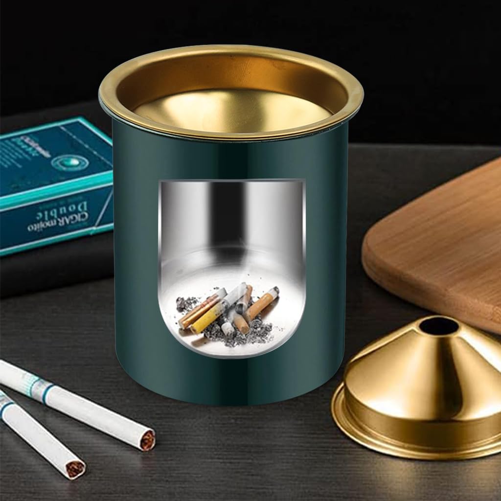HASTHIP Car Ash Tray Stainless Steel Ashtray, Green Windproof Ashtray with Funnel Lid, Car Ash Tray Table Ash Tray for Home Office, 3.9 x3.9 x3.9 inches (Green)
