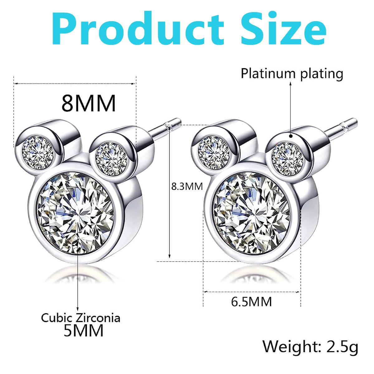 SANNIDHI 1 Pair Silver Earrings for Women Fashion Ear Stud, Sweet Micky Studs Rhinestones Inlaid Studs Earrings for Women Girls Jewelry Gift