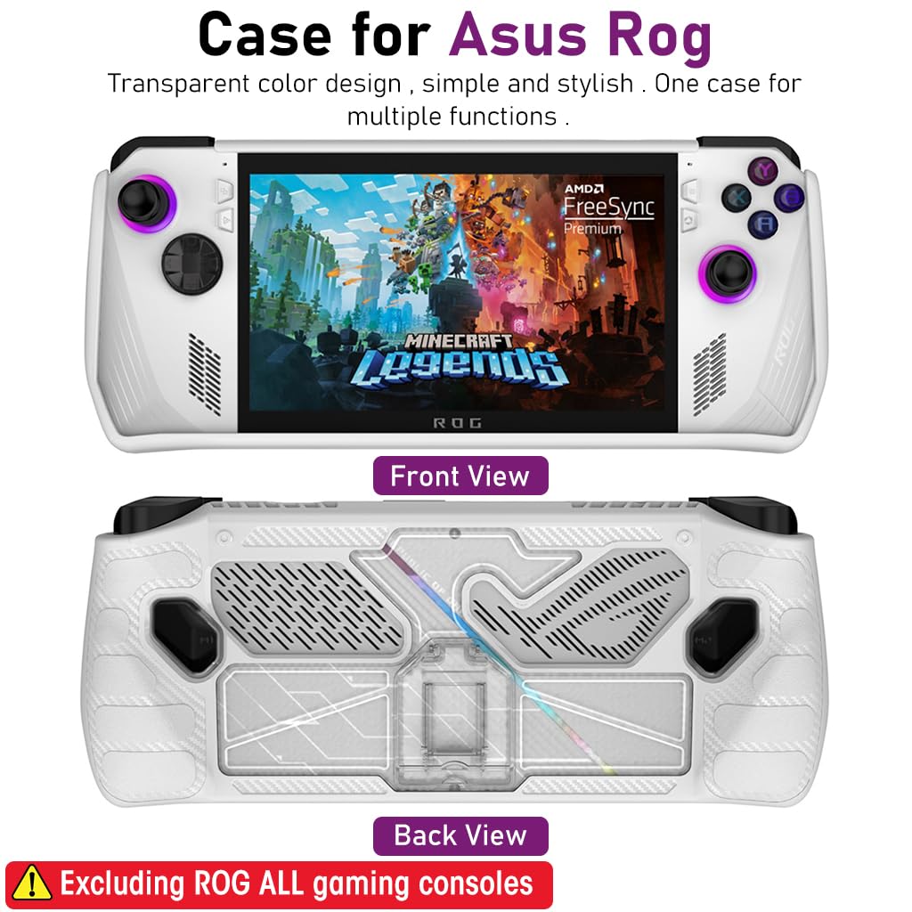 ZORBES Case for Rog Ally, Rog Ally Game Console Protector, Anti-Scratch TPU Cover with Folding Kickstand, Transparent PC + TPU Case, Non-Slip Protective Case Skin Cover Handheld Cover, Not Included Rog Ally
