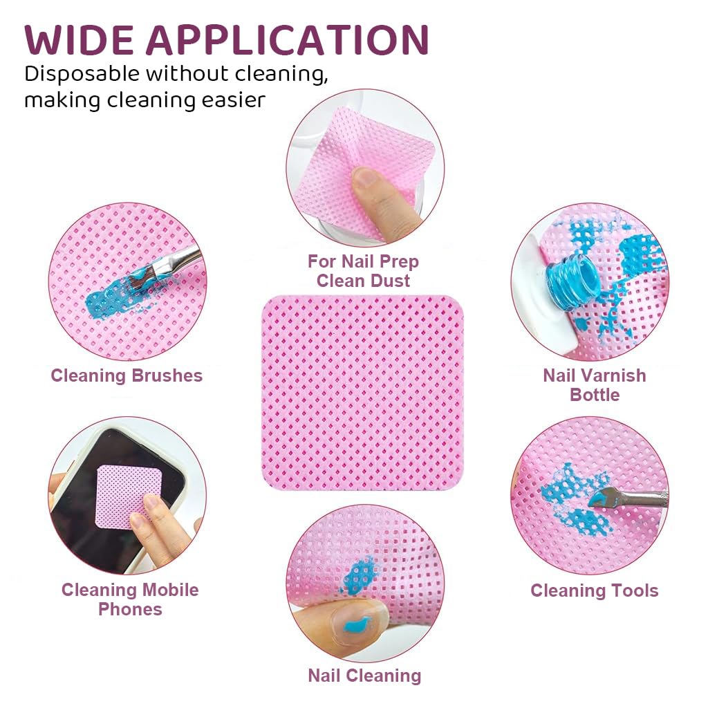 MAYCREATE 1000pcs Lint Free Nail Wipes Non-Woven Soft Nail Polish Remover Wipes Tweezer Makeup Tools Cleaning Wipes Super Absorbent Nail Wipes for Fingernail Polish Remover