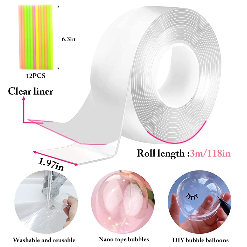 PATPAT Nano Tape Balloon DIY Kit Fun Tape, Supplies Kit with 1 Roll Nano Tape, Mini Color Beads, Sticker, Straw, Tape Bubble Kit for Birthday, Party and Wedding Supplies, Nanotech Tape Gift for Kids