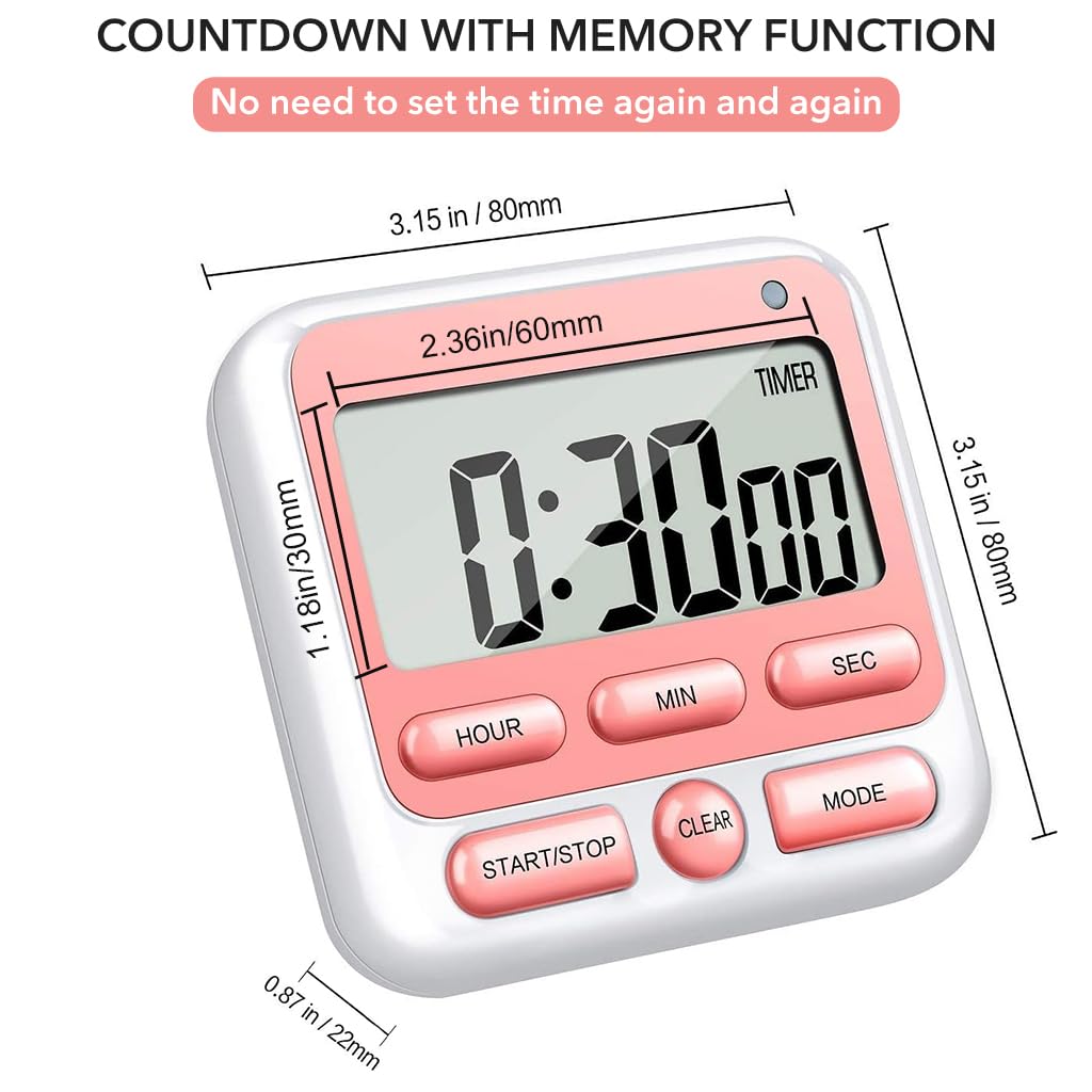 HASTHIP Digital Kitchen Timer with Mute/Loud Alarm Switch ON/Off Switch, Big Digits Loud Alarm Magnetic Backing Stand Cooking Timers Baking Alarm Clock 24hs Countdown Timer (Battery Not Included)