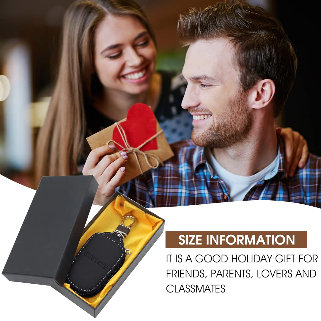 GUSTAVE Car Key Case, Smart Car Key Cover Protection PU Leather Car Key Chain Bag Car Smart Keychain Coin Holder Auto Remote Keyring Wallet