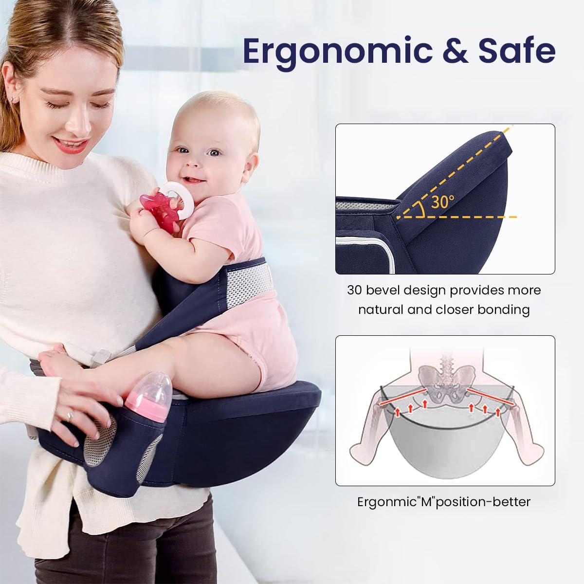 SNOWIE SOFT Baby Carrier with Seat Belt and Storage Bag for Newborn to Toddler, Soft and Breathable Baby Carry Bags for 3-36 Months Baby, Under 25KG