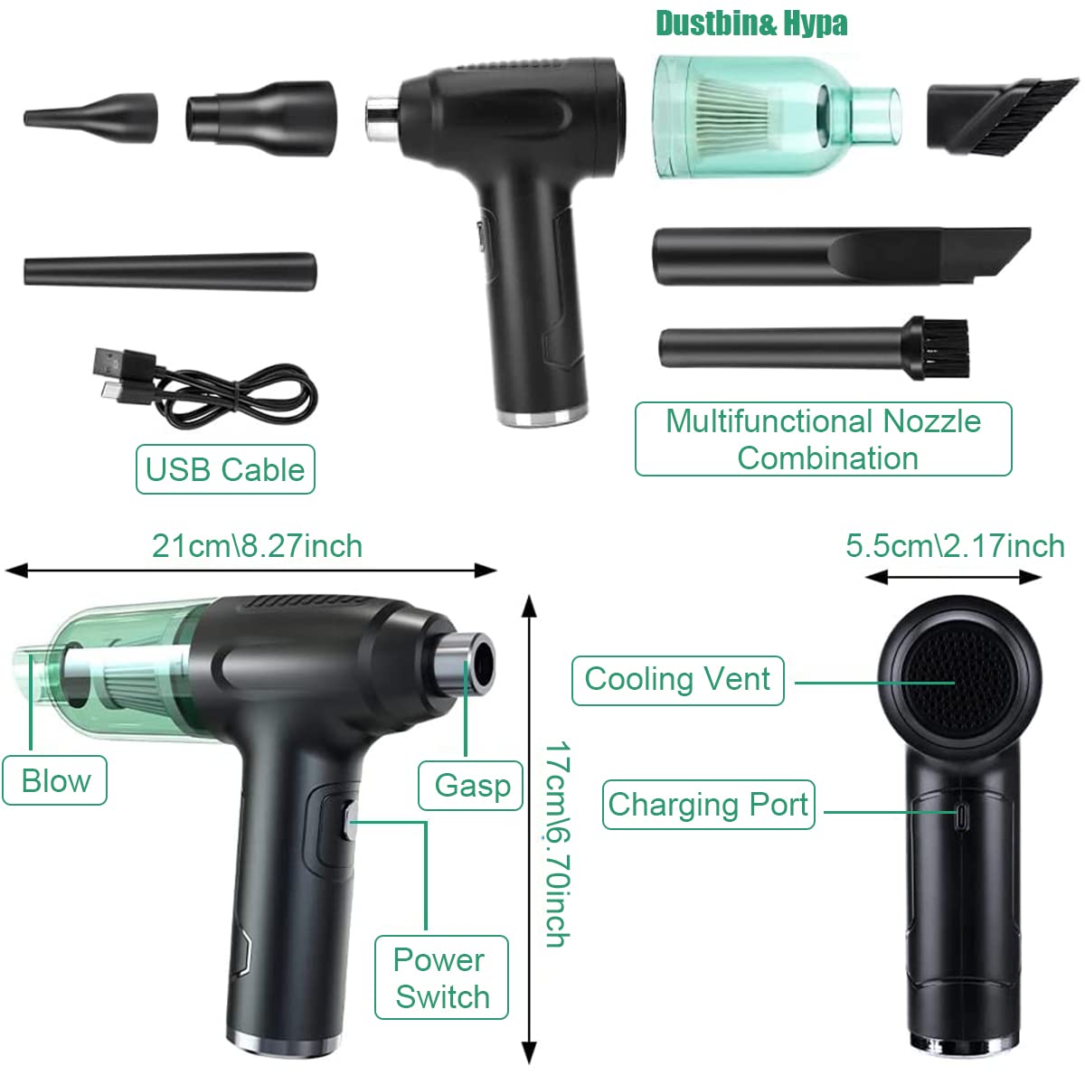 ZORBES Electric Compressed Air Duster - Cordless Electric Air Duster, 50, 000RMP Air Blower for Computer, Effective Keyboard Cleaner, Canned Air Replacement, Computer Cleaner Keyboard Duster