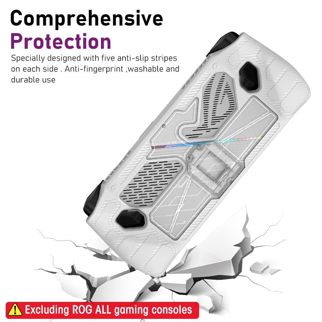 ZORBES Case for Rog Ally, Rog Ally Game Console Protector, Anti-Scratch TPU Cover with Folding Kickstand, Transparent PC + TPU Case, Non-Slip Protective Case Skin Cover Handheld Cover, Not Included Rog Ally