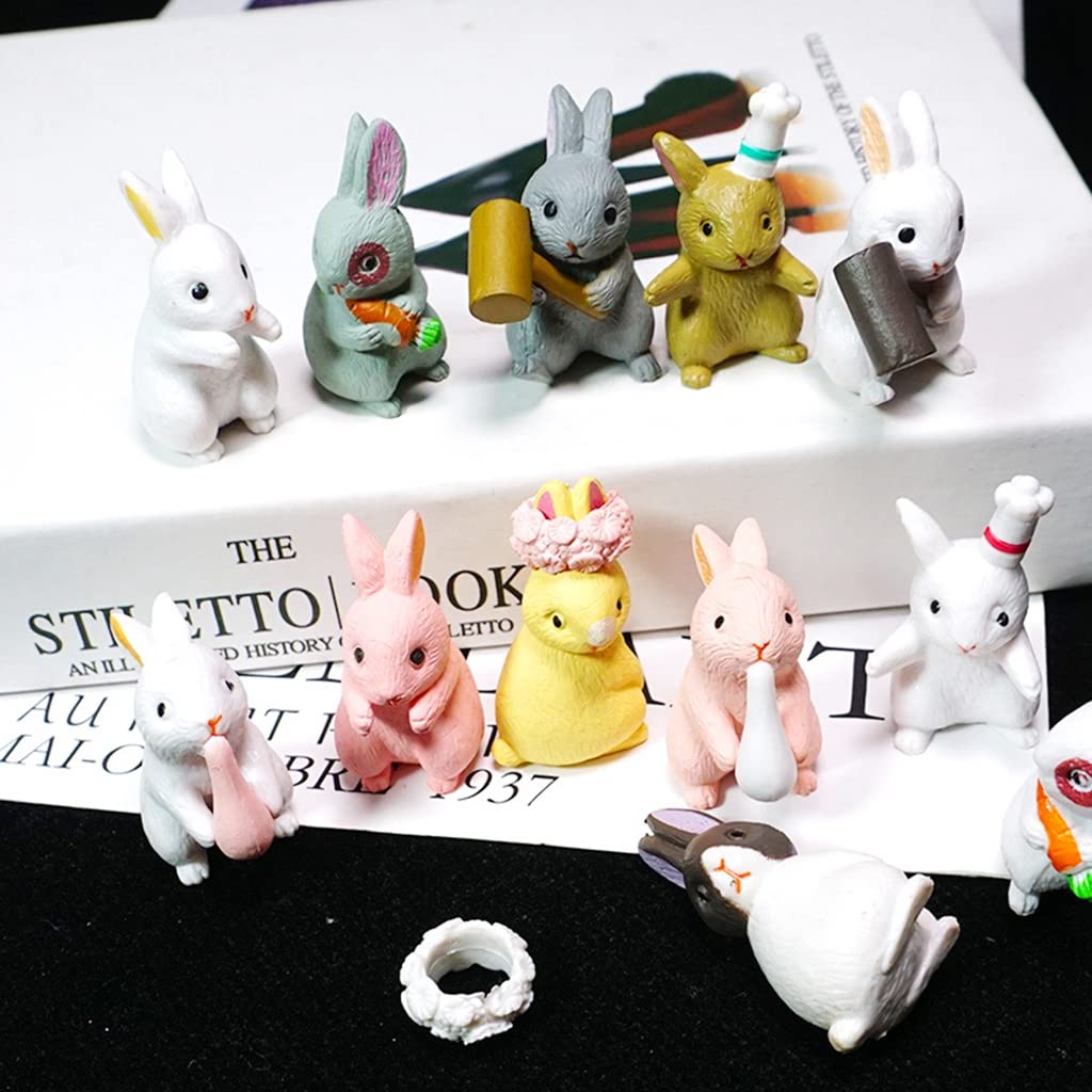 HASTHIP 12 Pcs/Set Rabbit Miniature Decorative Showpiece, Fairy Garden Miniature Rabbit Figure Mini Bunny Animal Figures Crafts Ornament Accessories for Home Décor