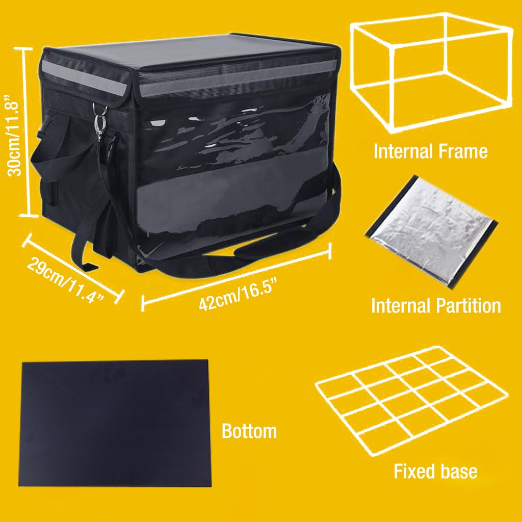 Serplex Insulated Food Delivery Bag with Fixed Base and Stand Rack Portable 32L Food Delivery Box with Shoulder Strap, Waterproof Food Storage Bag for Delievery, Camping, Picnic,(17