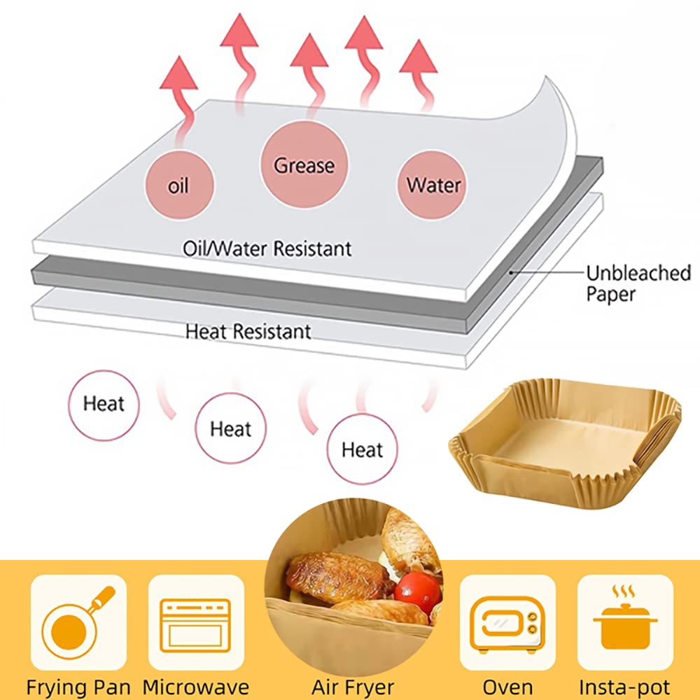 HASTHIP 50Pcs Air Fryer Disposable Paper Liner, Non-Stick Parchment Paper Plate, Oil-Proof Air Fryer Parchment Paper for Frying, Baking, Cooking, Roasting and Microwave (6.3 inches, Brown)