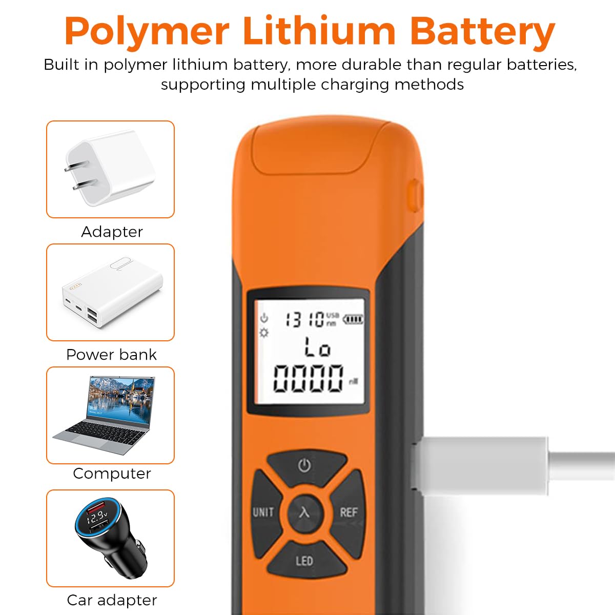 Serplex Fiber Optic Power Meter -50~+26dBm Fiber Light Meter with Inbuilt LED Flashlight, USB Rechargeable 7-Wavelength LED Light Meter, SC/FC/ST Compatible, For Accurate Fiber Testing